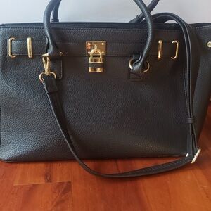 Charming Charlie Black Structured Tote Bag w/ Gold Padlock - NWOT